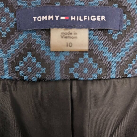 Tommy Hilfiger Geometric Print Zip Up Cropped Black And Blue Jacket - Picture 2 of 6